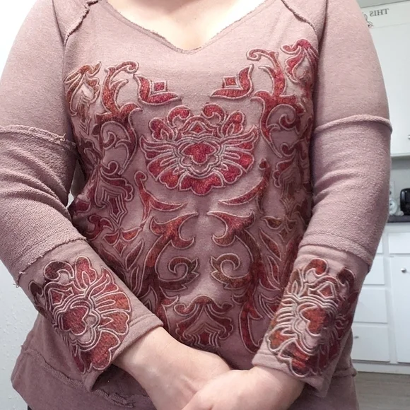 Soft Surroundings Patchwork Pullover Sweater, Color brown Velvet Size XS - Picture 13 of 14